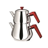 Çaykara Soft Mini Çelik Çaydanlık Takımı - Gri / Kırmızı - 1,2 lt + 800 ml thumbnail 2