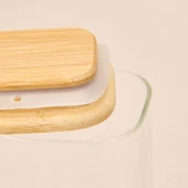 Kare Mantar Kapak Cam Kavanoz - Şeffaf / Açık Kahverengi - 210 ml - 3
