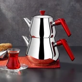 Çaykara Soft Midi Çelik Çaydanlık Takımı - Gri / Kırmızı - 1,8 lt + 1 lt thumbnail 1