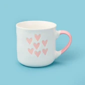 Houseware 7 Kalp Desenli Porselen Kupa - Beyaz / Pembe - 320 ml - 1