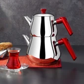 Çaykara Soft Mini Çelik Çaydanlık Takımı - Gri / Kırmızı - 1,2 lt + 800 ml thumbnail 1