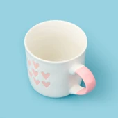 Houseware 7 Kalp Desenli Porselen Kupa - Beyaz / Pembe - 320 ml - 3