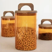 Mia Akasya Kulplu Cam Kavanoz - Amber - 1 lt thumbnail 2