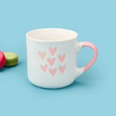 Houseware 7 Kalp Desenli Porselen Kupa - Beyaz / Pembe - 320 ml - 2