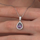 Gümüş Damla Mor Taşlı Kadın Kolye thumbnail 1