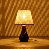 Luce Konik Seramik Abajur - Siyah / Krem - 37x20x20 cm - 3