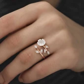 ​Gümüş Rose Beyaz Bahar Çiçeği Yüzük thumbnail 3