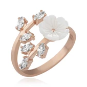 ​Gümüş Rose Beyaz Bahar Çiçeği Yüzük thumbnail 1