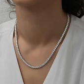 Gümüş 5 mm Beyaz Taşlı Su Yolu Kadın Kolye thumbnail 1