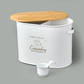 Bath 2 Bölmeli Ahşap Kapaklı Metal Deterjan Kutusu - Beyaz - 12 lt thumbnail 2