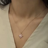 Gümüş Rose Pembe Taşlı Umut Çiçeği Kolye thumbnail 3