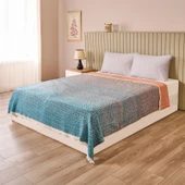 Soft Zemira Pamuklu Çift Kişilik Battaniye - Mavi / Turuncu - 200x220 cm thumbnail 1