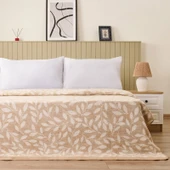 Soft Sprig Pamuklu Çift Kişilik Battaniye - Bej - 200x220 cm thumbnail 1