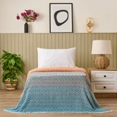 Soft Zemira Pamuklu Tek Kişilik Battaniye - Mavi / Turuncu - 150x200 cm thumbnail 1