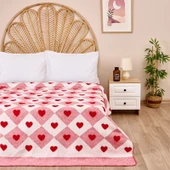 Soft Kalpli Pamuklu Çift Kişilik Battaniye - Kırmızı - 200x220 cm thumbnail 1