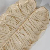 Deco Leaf Dekoratif Tabak - Beyaz / Gold - 37x16 cm - 3