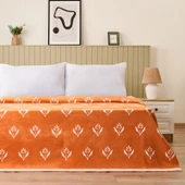 Soft Elias Pamuklu Çift Kişilik Battaniye - Ekru / Turuncu - 200x220 cm thumbnail 2