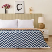 Soft Flux Pamuklu Çift Kişilik Battaniye - Lacivert - 200x220 cm thumbnail 2