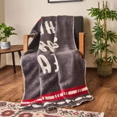 Soft Cozy Pamuklu Tv Battaniyesi - Ekru / Antrasit - 130x170 cm thumbnail 2