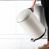 Bombe Kapaklı Çelik Çöp Kovası - Krem - 40 lt thumbnail 3