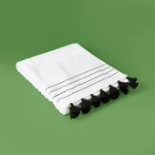 Soft Püsküllü Yüz Havlusu - Beyaz / Siyah - 50x90 cm thumbnail 2