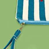 Çizgili Kalp Detaylı Kozmetik Çantası - Mavi / Bej - 16x25 cm thumbnail 3