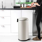 Bombe Kapaklı Çelik Çöp Kovası - Krem - 40 lt thumbnail 1