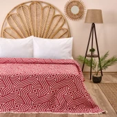 Soft Geometrik Desenli Tek Kişilik Yatak Örtüsü - Kırmızı - 160x225 cm thumbnail 1