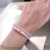 14 Ayar Altın Plakalı Burca Özel Doğal Pembe Derili Dikdörtgen Figürlü Hediye Bileklik-613 thumbnail 2