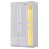 Flora Çocuk Odası Takımı, Flora Yavrulu Karyola, Vira 4 Kapaklı Dolap, Şifonyer, Kitaplık - Beyaz thumbnail 5