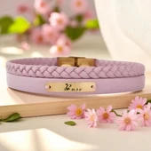 14 Ayar Altın Plakalı İsme Özel Dikdörtgen Figürlü Doğal Pembe Derili Hediye Bileklik-613 thumbnail 1