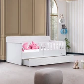 Flora Çocuk Odası Takımı, Flora Yavrulu Karyola, Vira 4 Kapaklı Dolap, Şifonyer, Kitaplık - Beyaz thumbnail 2