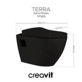 Creavit Terra Asma Klozet (TP325.SM) Mat Siyah + Duck Yavaş Kapanan Kapak Mat Siyah 2'li Set thumbnail 3