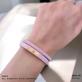 14 Ayar Altın Plakalı Doğum Ayına Özel Doğal Pembe Derili Dikdörtgen Figürlü Hediye Bileklik-613 thumbnail 2