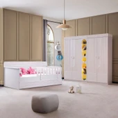 Flora Çocuk Odası Takımı, Flora Yavrulu Karyola, Vira 4 Kapaklı Dolap, Kitaplık - Beyaz thumbnail 1