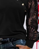 Kadın Uzun Kollu Yakası Asimetrik Detaylı Düğmeli Viskon Iki Iplik Bluz thumbnail 3