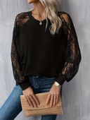 Kadın Uzun Dantel Kollu Bisiklet Yaka Viskon Bluz thumbnail 1