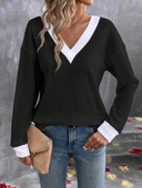 Kadın Uzun Kollu V Yakalı Waffle Bluz thumbnail 4