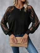 Kadın Uzun Dantel Kollu Bisiklet Yaka Viskon Bluz thumbnail 5