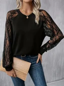 Kadın Uzun Dantel Kollu Bisiklet Yaka Viskon Bluz thumbnail 2
