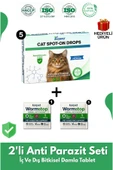 2'li Set Kedi Iç Dış Anti Parazit Tüm Kediler Için Bitkisel 5 Damla Ve 2 Tablet Paketi - 1