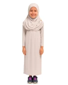 Penye Kendinden Başörtülü Çocuk Namaz Elbisesi Krem/ 6-7-8 yaş - 1