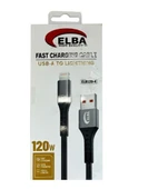 Elba Elb120-4 120w   Lightning To Usb 1Mt Siyah Örgülü  Şarj Kablosu - 1