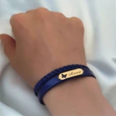 14 Ayar Altın Plakalı İsme Özel Kelebek Motifli Doğal Lacivert Derili Hediye Bileklik-616 thumbnail 2