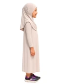 Penye Kendinden Başörtülü Çocuk Namaz Elbisesi Krem/ 6-7-8 yaş - 4