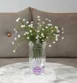 2 ADET VAZO DAHİL,VAZODA ÇİÇEK,BEYAZ YAPAY ÇİÇEK,VAZO DEKORATİF MOR DAMLALI 6X6X19CM - 2