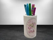 2 ADET KALEMLİK BAHAR DESENLİ SERAMİK OFİS GERECİ  7X7X11CM thumbnail 2