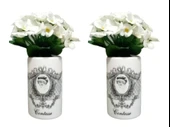2 ADET VAZO DAHİL,VAZODA ÇİÇEK,BEYAZ YAPAY ÇİÇEK,VAZO DEKORATİF KRALİÇE MODEL 7X7X16CM - 1