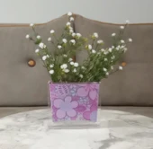 2 ADET VAZO DAHİL,VAZODA ÇİÇEK,BEYAZ YAPAY ÇİÇEK,VAZO DEKORATİF PEMBE ÇİÇEKLİ  10X15X3CM - 2