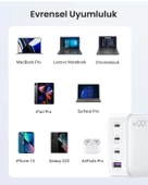 UGREEN Nexode GaN X 100W Hızlı Şarj Cihazı 4 Portlu PD QC 3xUSB-C, 1xUSB-A, Beyaz, 15337 thumbnail 7